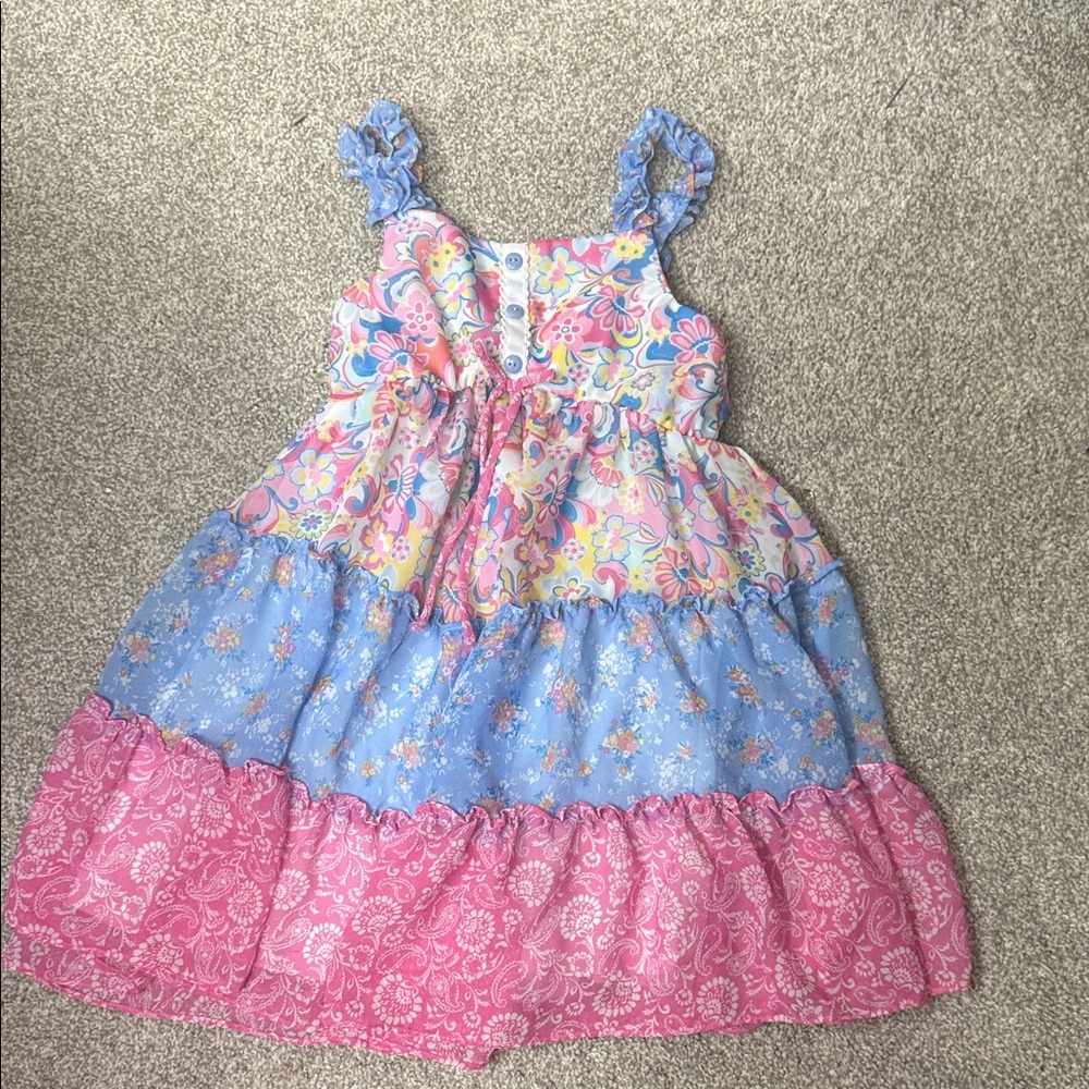 Floral Kids Dress in Blue and Pink